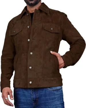 Mens Trucker Suede Leather Jacket Western Style Cowboy Suede Leather Jacket for Mens