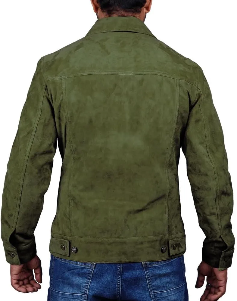 Mens Trucker Suede Leather Jacket Western Style Cowboy Suede Leather Jacket for Mens