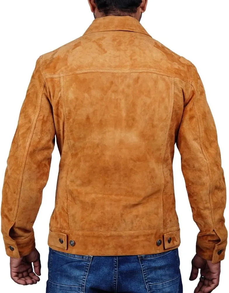 Mens Trucker Suede Leather Jacket Western Style Cowboy Suede Leather Jacket for Mens