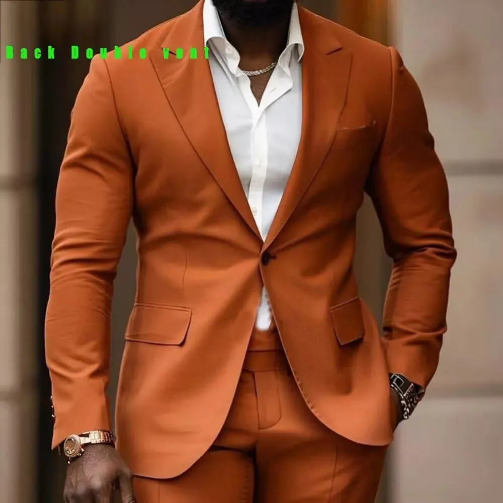 Men's Wedding 2 Piece Suits Regular Fit Suit for Men Peak Lapel Blazer Pants Suit Set Groom Prom Suits