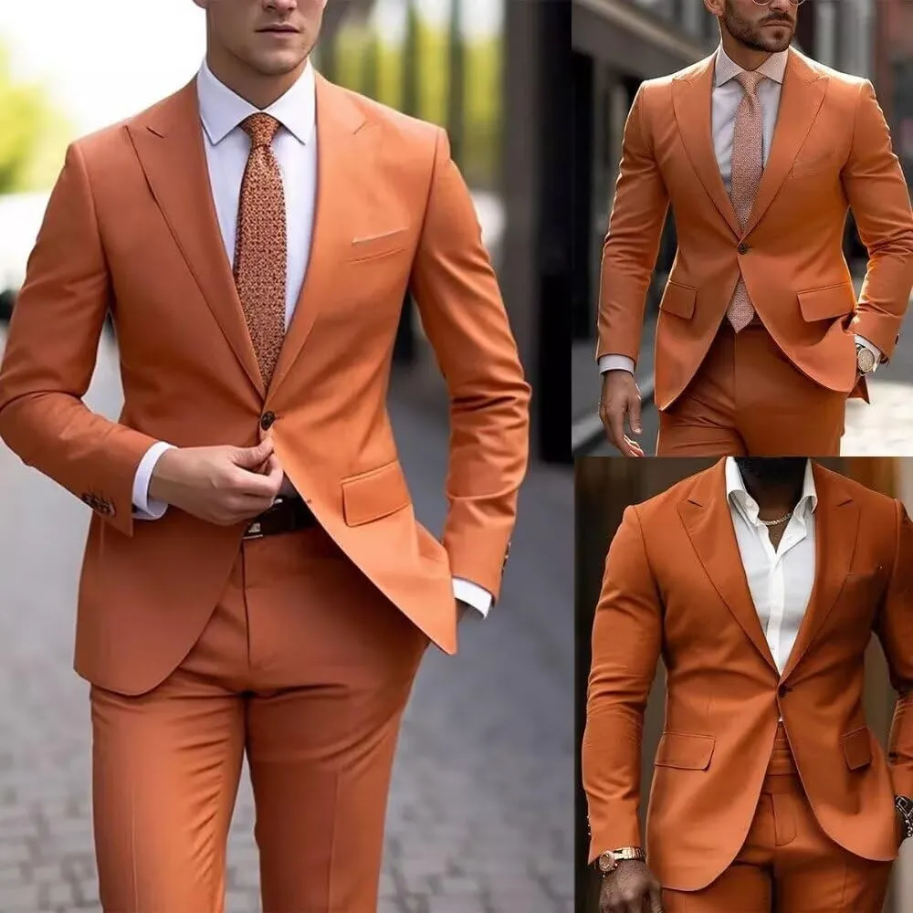 Men's Wedding 2 Piece Suits Regular Fit Suit for Men Peak Lapel Blazer Pants Suit Set Groom Prom Suits