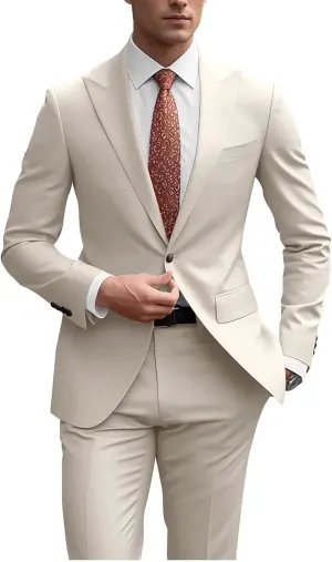 Men's Wedding 2 Piece Suits Regular Fit Suit for Men Peak Lapel Blazer Pants Suit Set Groom Prom Suits