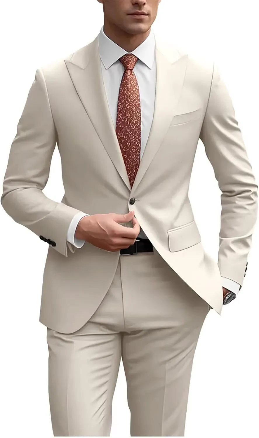 Men's Wedding 2 Piece Suits Regular Fit Suit for Men Peak Lapel Blazer Pants Suit Set Groom Prom Suits