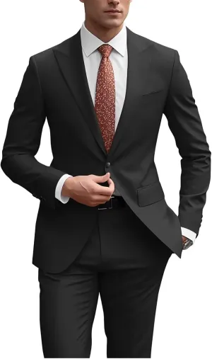 Men's Wedding 2 Piece Suits Regular Fit Suit for Men Peak Lapel Blazer Pants Suit Set Groom Prom Suits