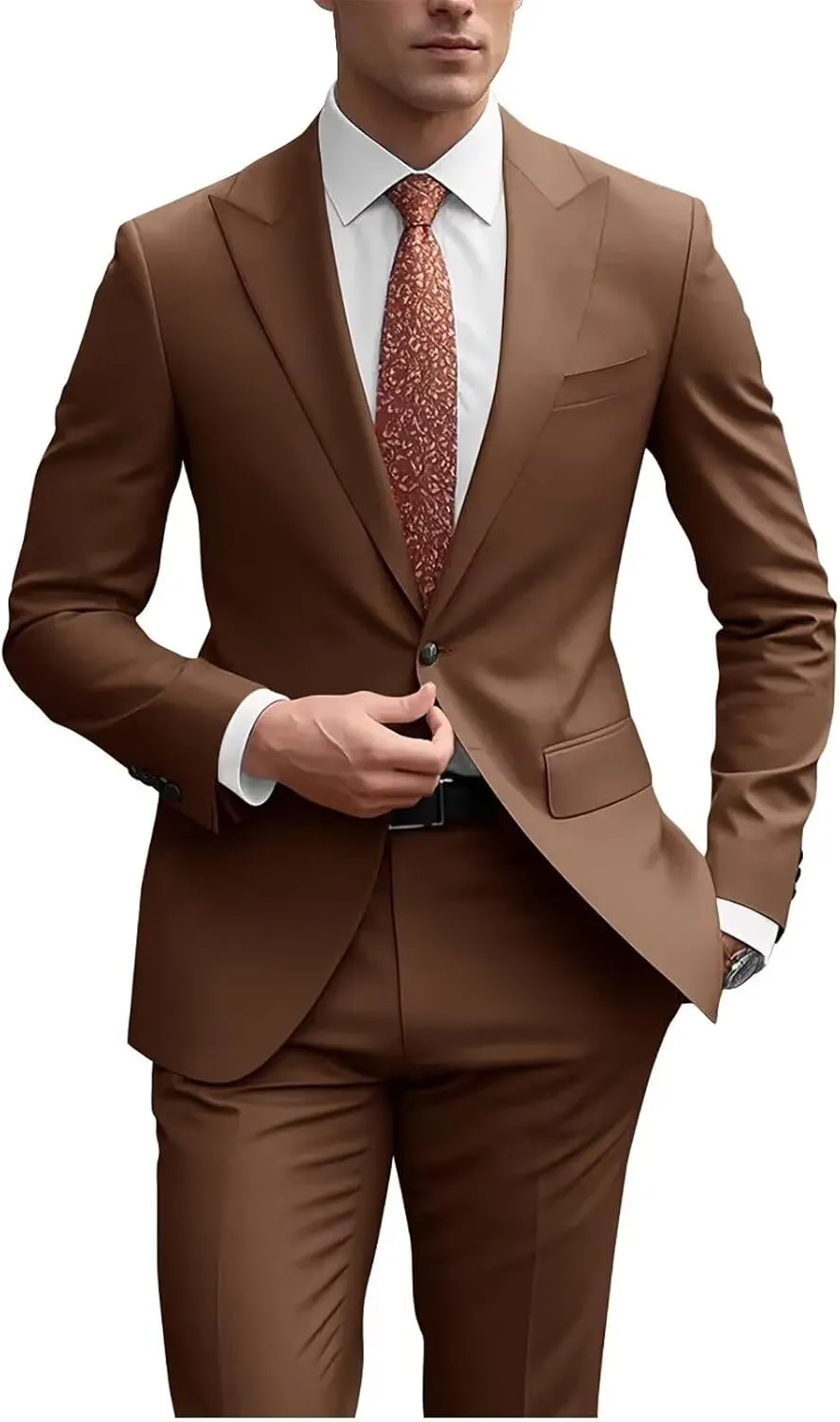 Men's Wedding 2 Piece Suits Regular Fit Suit for Men Peak Lapel Blazer Pants Suit Set Groom Prom Suits