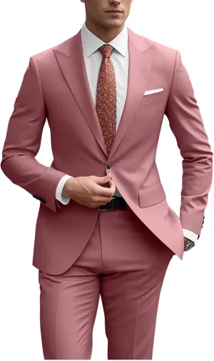 Men's Wedding 2 Piece Suits Regular Fit Suit for Men Peak Lapel Blazer Pants Suit Set Groom Prom Suits
