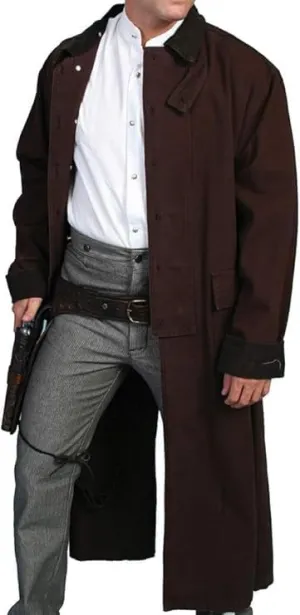 Men's western gunfighter cowboy old Vest mens black denim Cotton long coat duster Full Length Jackets