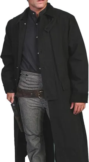 Men's western gunfighter cowboy old Vest mens black denim Cotton long coat duster Full Length Jackets