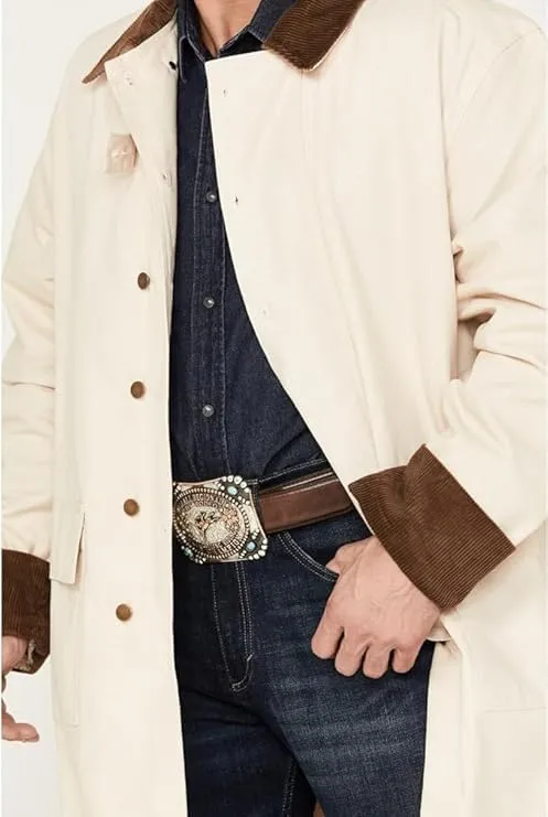 Men's western gunfighter cowboy old Vest mens black denim Cotton long coat duster Full Length Jackets