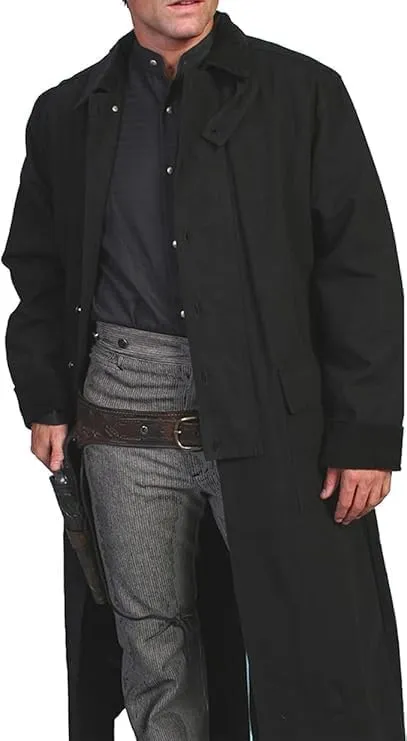 Men's western gunfighter cowboy old Vest mens black denim Cotton long coat duster Full Length Jackets