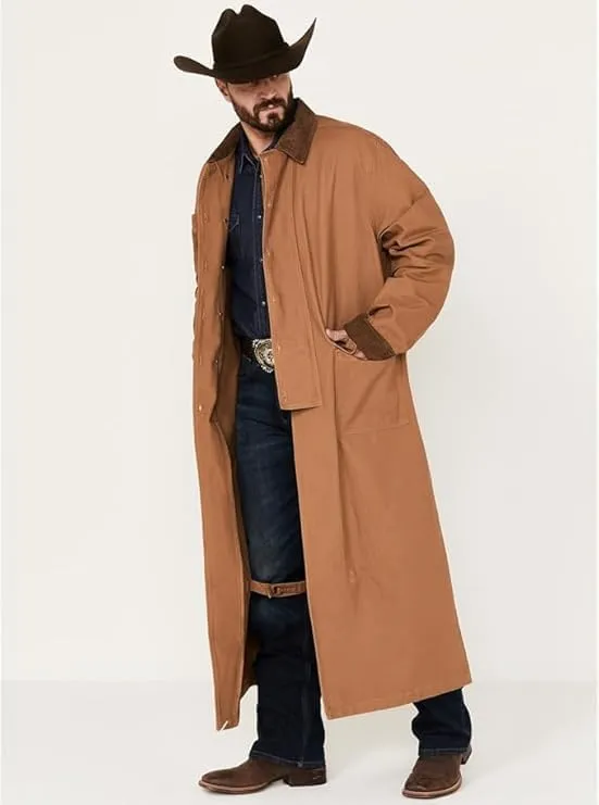 Men's western gunfighter cowboy old Vest mens black denim Cotton long coat duster Full Length Jackets