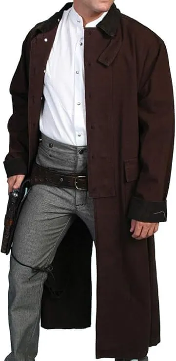 Men's western gunfighter cowboy old Vest mens black denim Cotton long coat duster Full Length Jackets