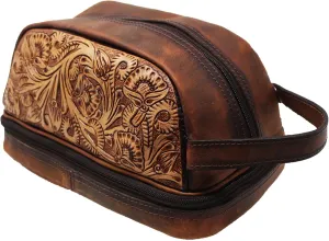 Men's Women Western Genuine Leather Toiletry Dopp Kit Shaving Cosmetic Travel Bag 18SKTLeatherDopp