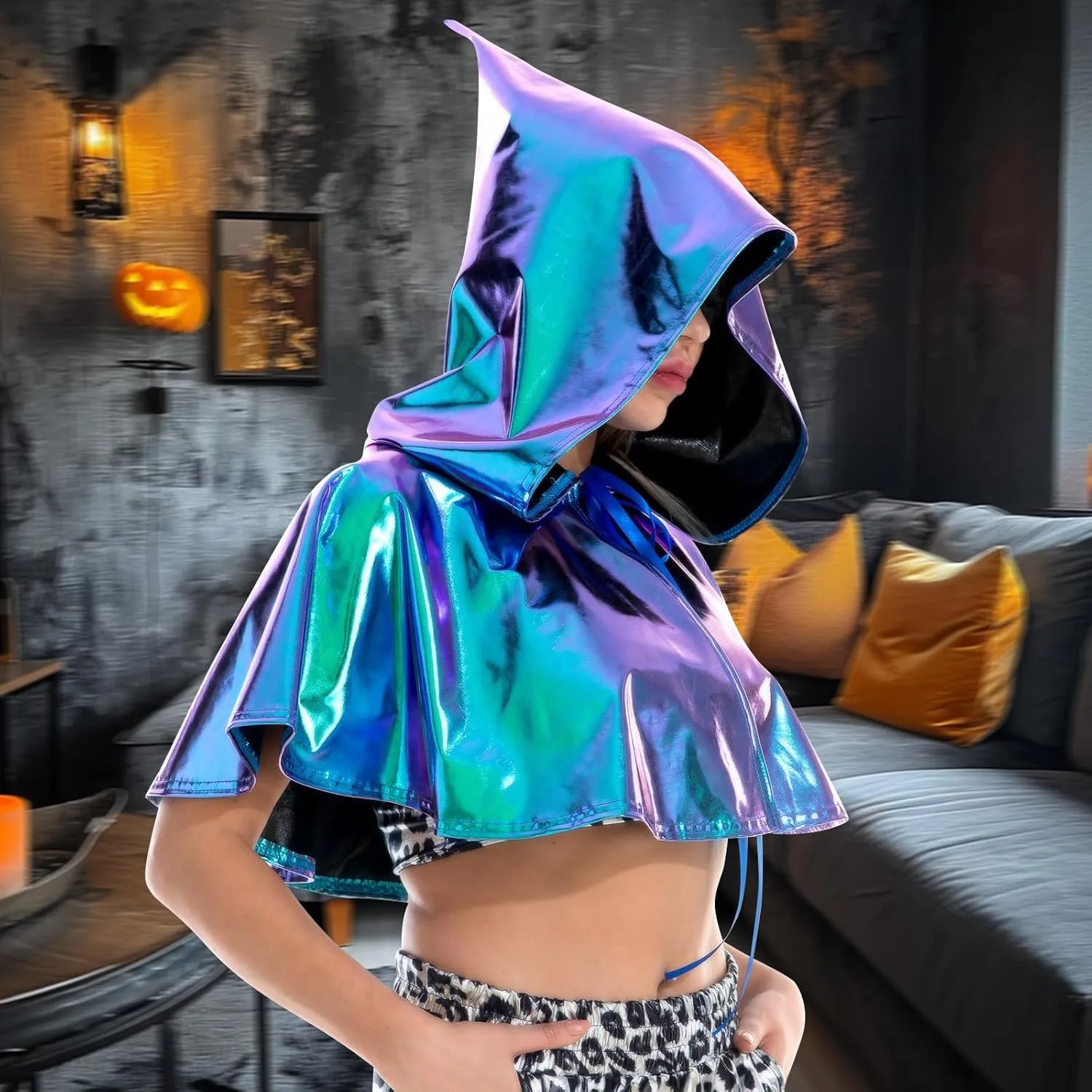 Metallic Medieval Cloak Men Women Hooded Cape Haunted Wizard Cloak Halloween Costumes