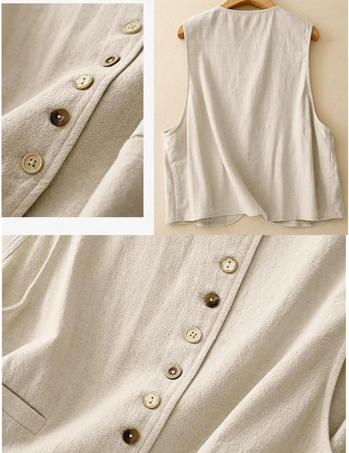 MINTLIMIT Women's Linen Vest Summer Sleeveless Scoop Neck Waistcoat Lightweight Work Casual Cotton Blazer Vest