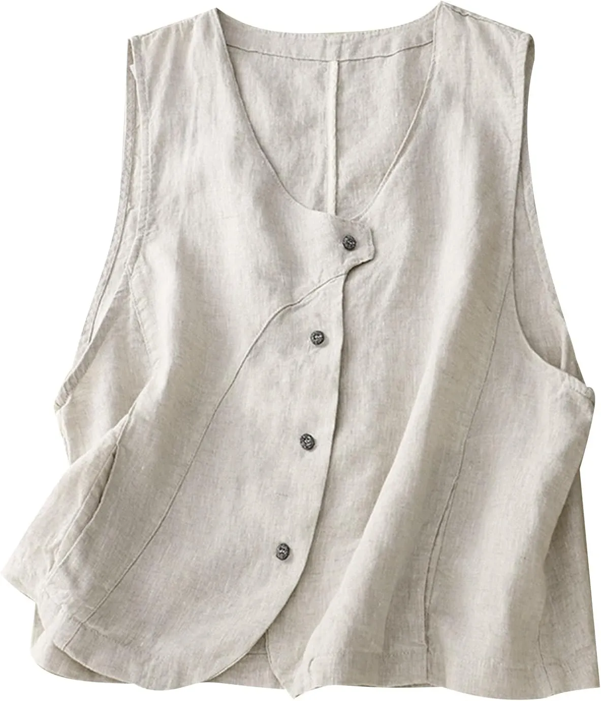 MINTLIMIT Women's Linen Vest Summer Sleeveless Scoop Neck Waistcoat Lightweight Work Casual Cotton Blazer Vest