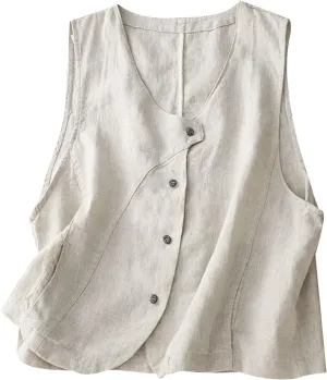 MINTLIMIT Women's Linen Vest Summer Sleeveless Scoop Neck Waistcoat Lightweight Work Casual Cotton Blazer Vest