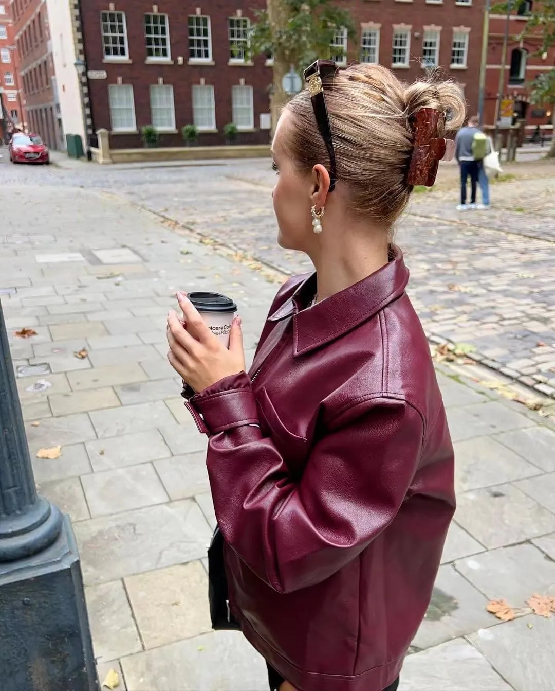 Molilove Womens Faux Leather Jacket Oversized PU Jacket Coat Fall Winter Outfits for Women 2024