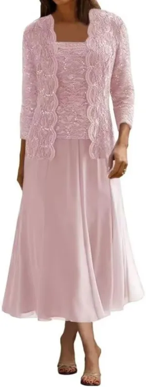 Mother of The Bride Dresses Chiffon Long Evening Formal Dress Wedding Guest Groom Dress Sequins Lace Jacket