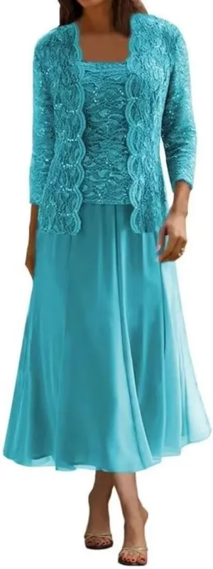 Mother of The Bride Dresses Chiffon Long Evening Formal Dress Wedding Guest Groom Dress Sequins Lace Jacket