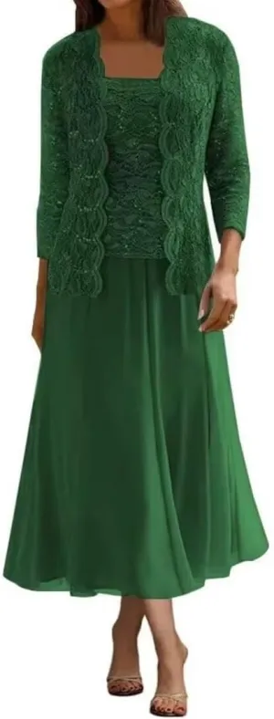 Mother of The Bride Dresses Chiffon Long Evening Formal Dress Wedding Guest Groom Dress Sequins Lace Jacket