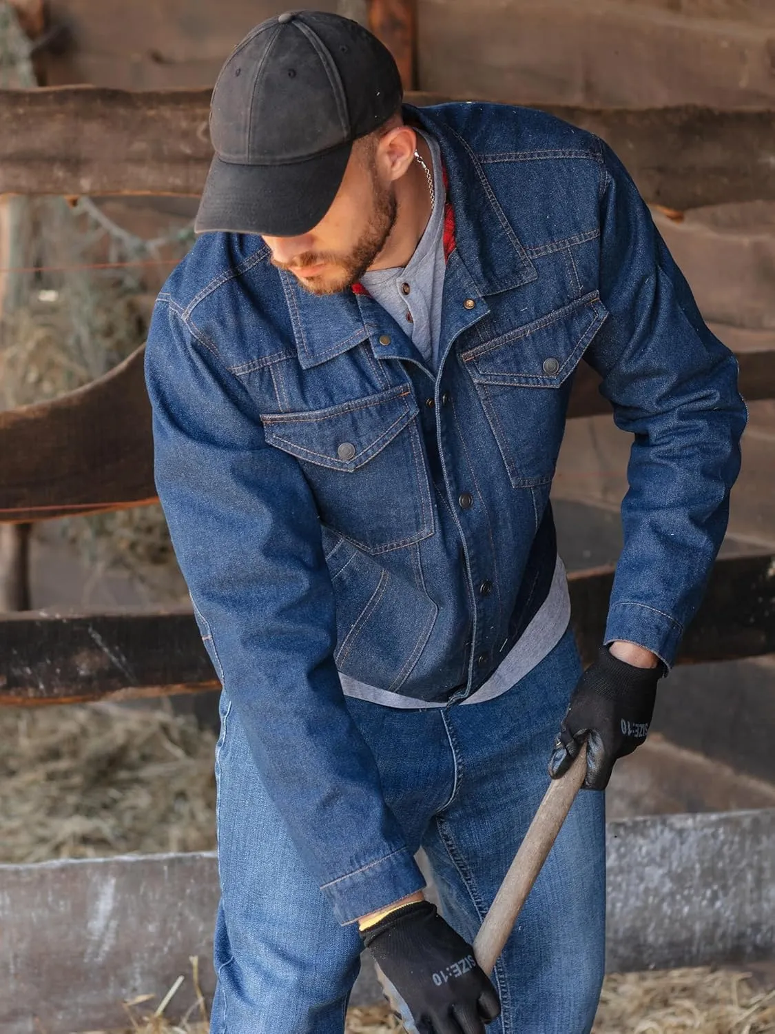 Mr.Stream Men's Snap Jean Jacket Western Cowboy Plaid Flannel Lined Work Denim Trucker Jackets