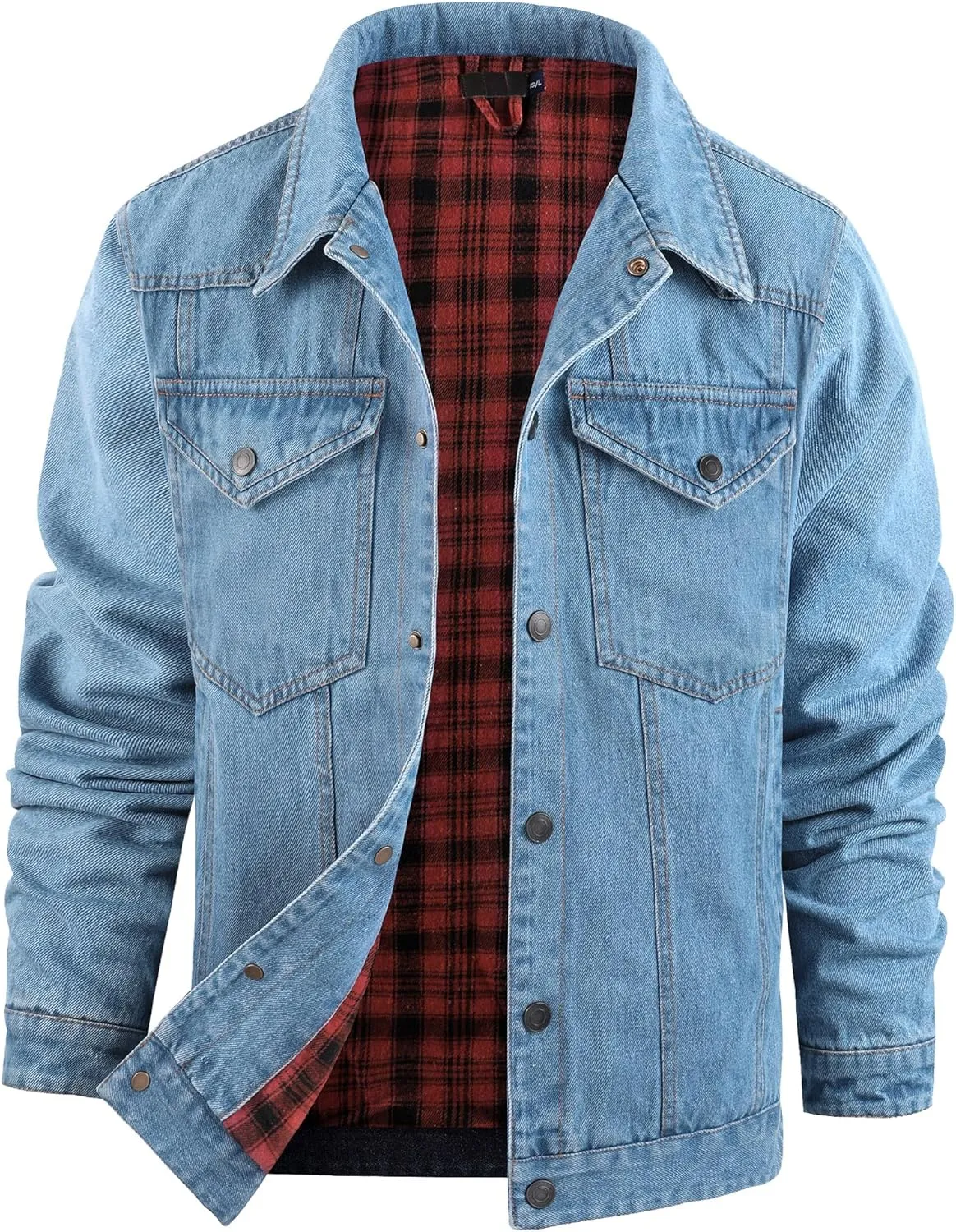 Mr.Stream Men's Snap Jean Jacket Western Cowboy Plaid Flannel Lined Work Denim Trucker Jackets