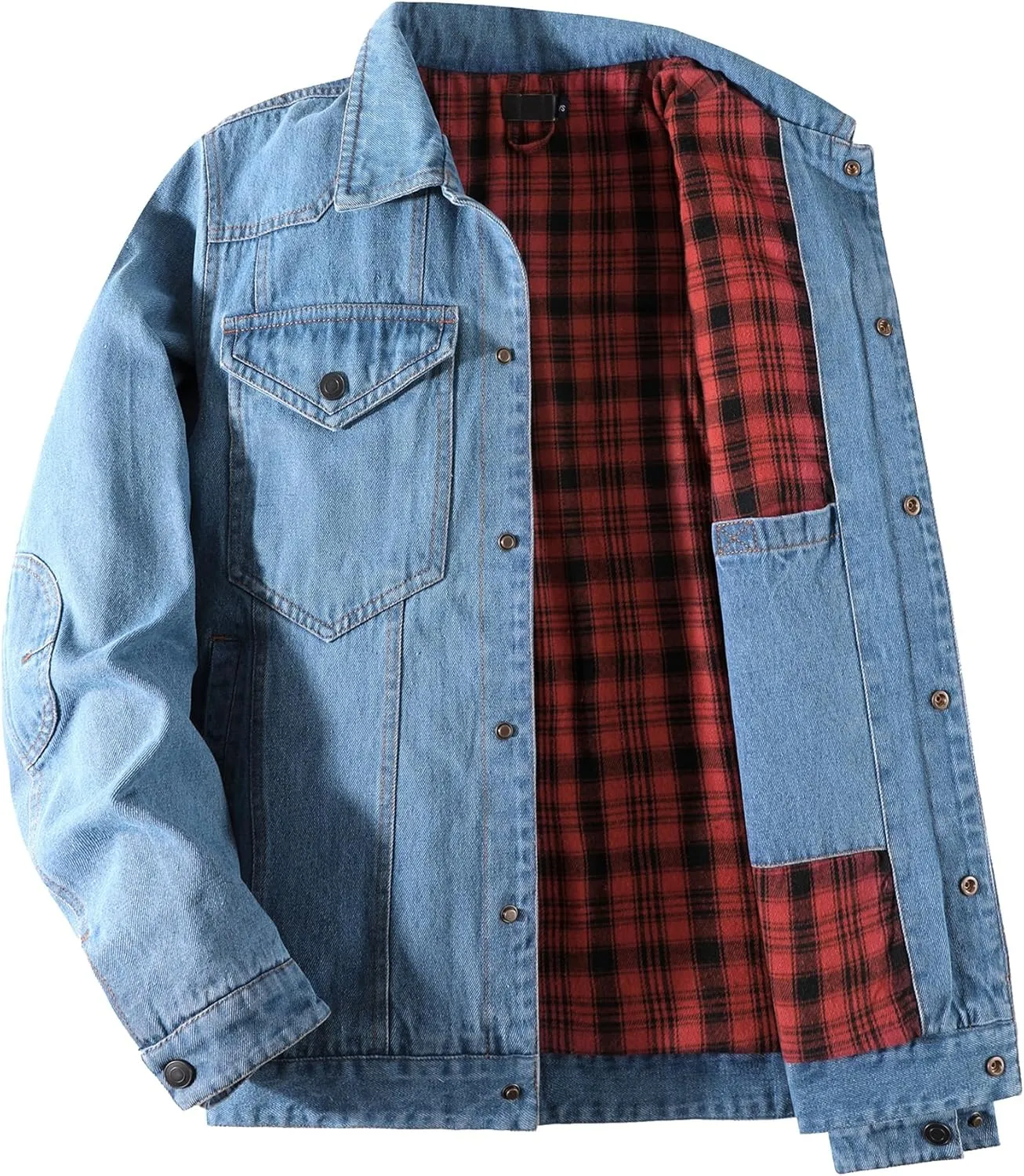 Mr.Stream Men's Snap Jean Jacket Western Cowboy Plaid Flannel Lined Work Denim Trucker Jackets