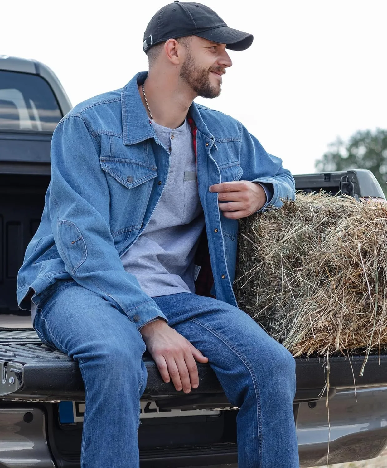 Mr.Stream Men's Snap Jean Jacket Western Cowboy Plaid Flannel Lined Work Denim Trucker Jackets