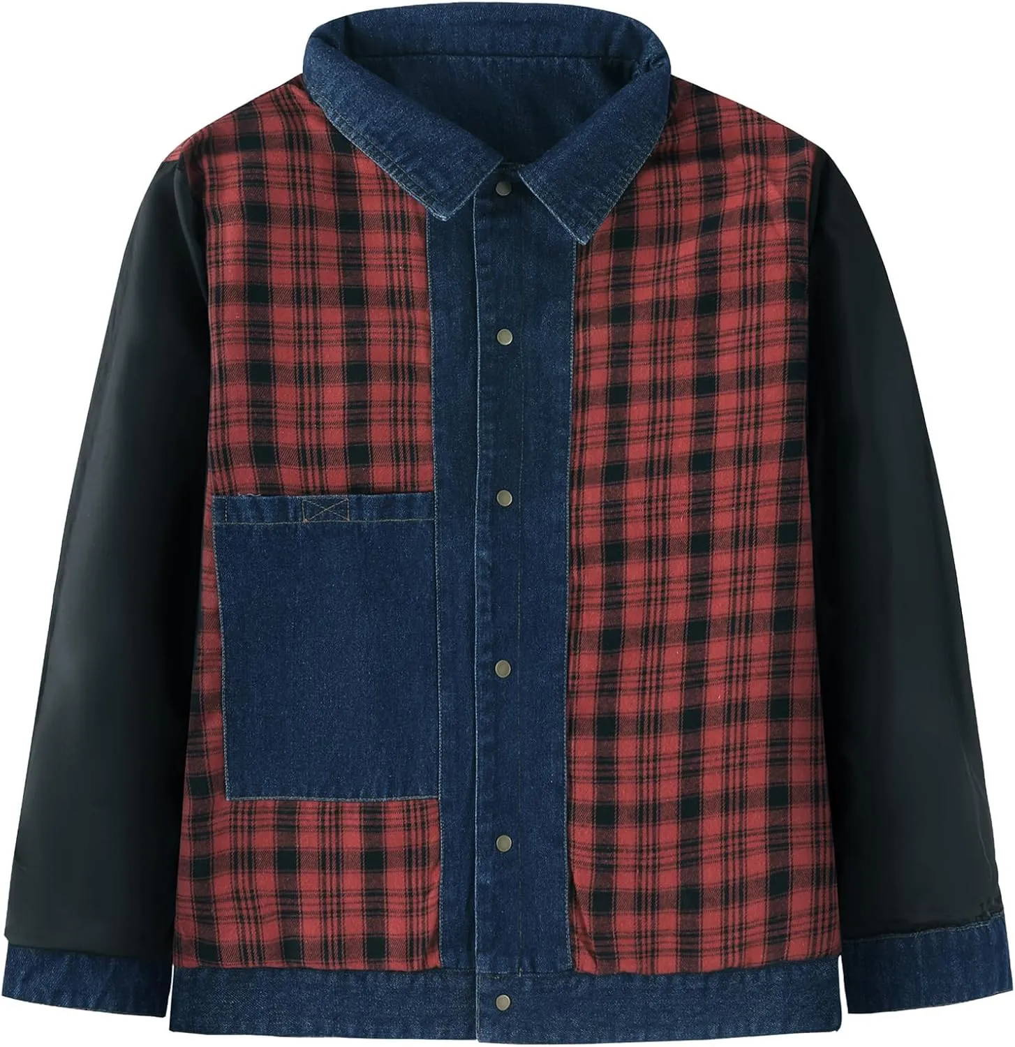Mr.Stream Men's Snap Jean Jacket Western Cowboy Plaid Flannel Lined Work Denim Trucker Jackets