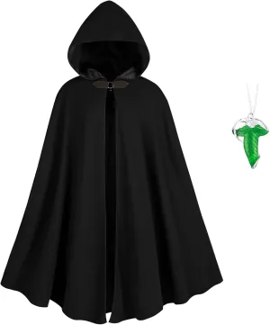 MyersCostume Medieval Hooded Cloak with Waist Bag, Leaf Brooch Necklace, Belt, 4 Pcs Adult Renaissance Viking Hooded Cloak
