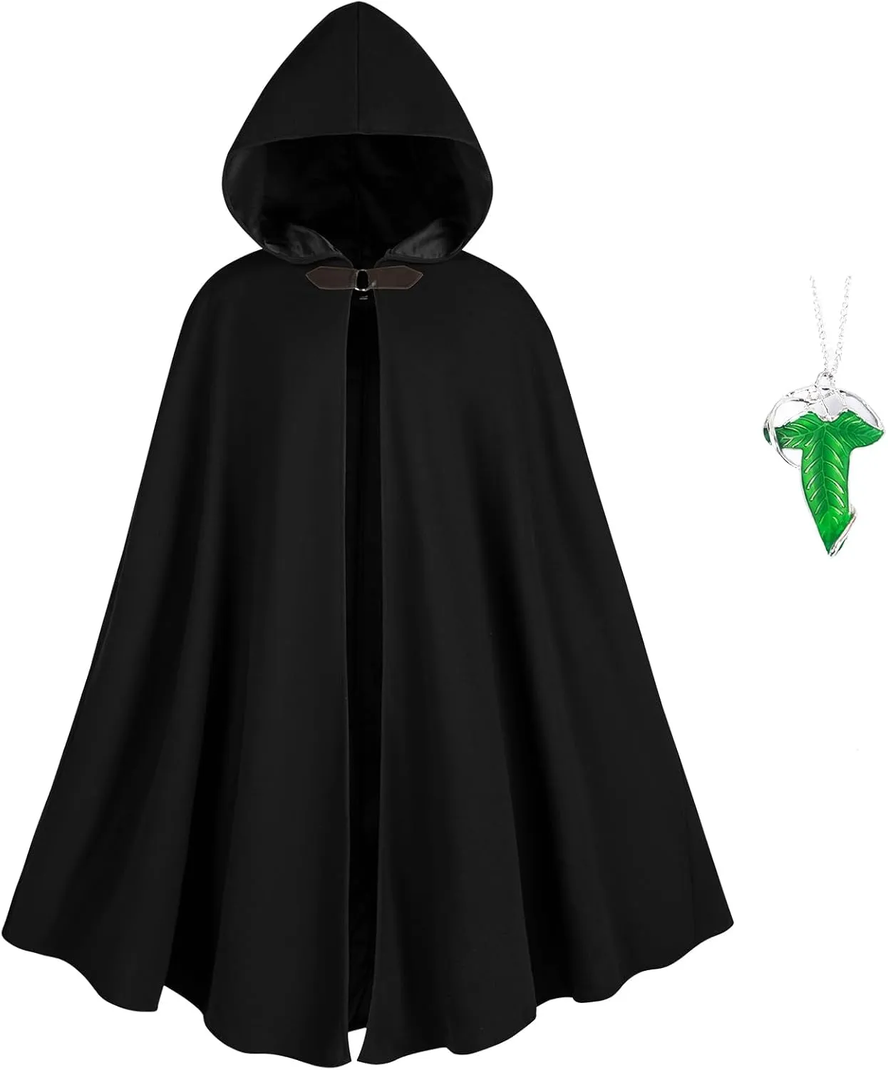MyersCostume Medieval Hooded Cloak with Waist Bag, Leaf Brooch Necklace, Belt, 4 Pcs Adult Renaissance Viking Hooded Cloak