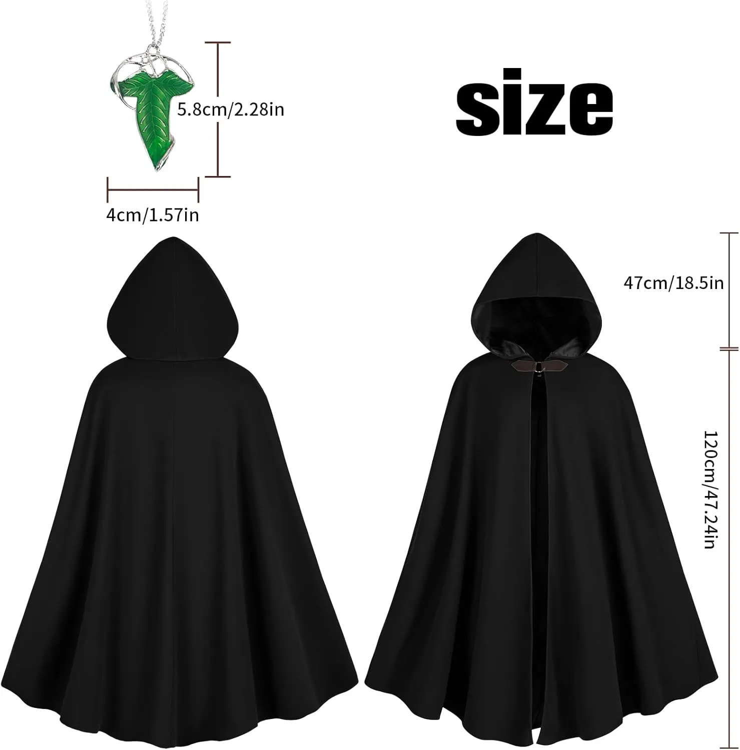 MyersCostume Medieval Hooded Cloak with Waist Bag, Leaf Brooch Necklace, Belt, 4 Pcs Adult Renaissance Viking Hooded Cloak