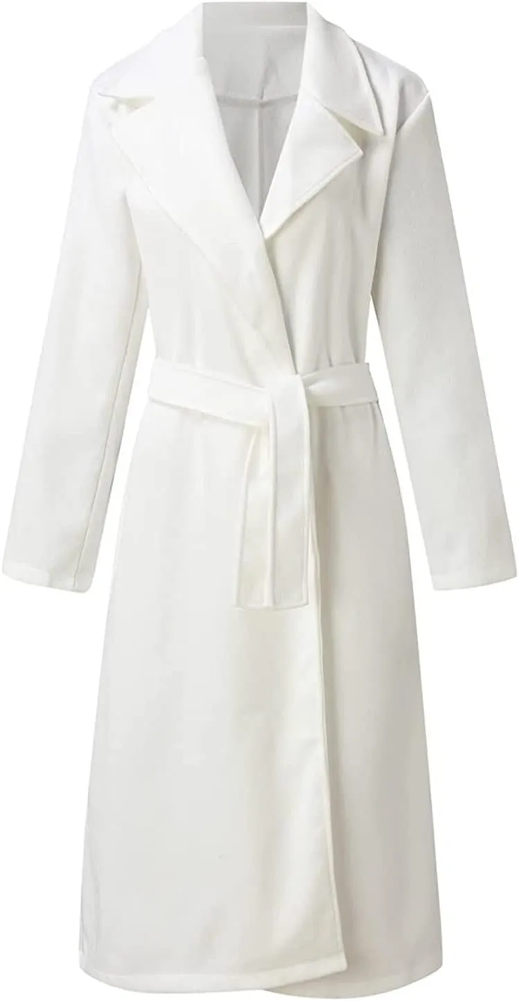 NaRHbrg Elegant Wool Coats for Womens Faux Wool Trench Coats Long Jacket Ladies Coat Women Ring Master Jacket with Belt