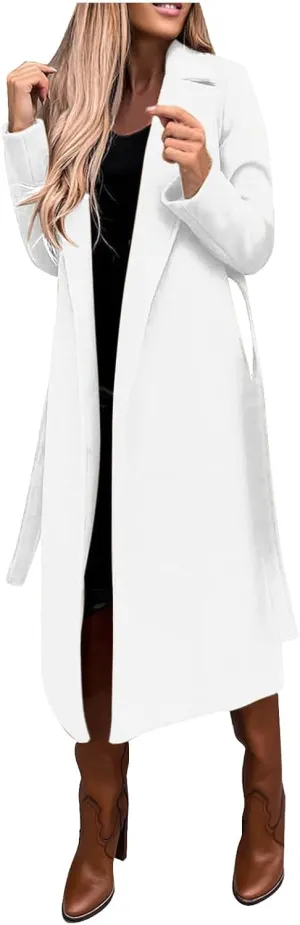NaRHbrg Elegant Wool Coats for Womens Faux Wool Trench Coats Long Jacket Ladies Coat Women Ring Master Jacket with Belt