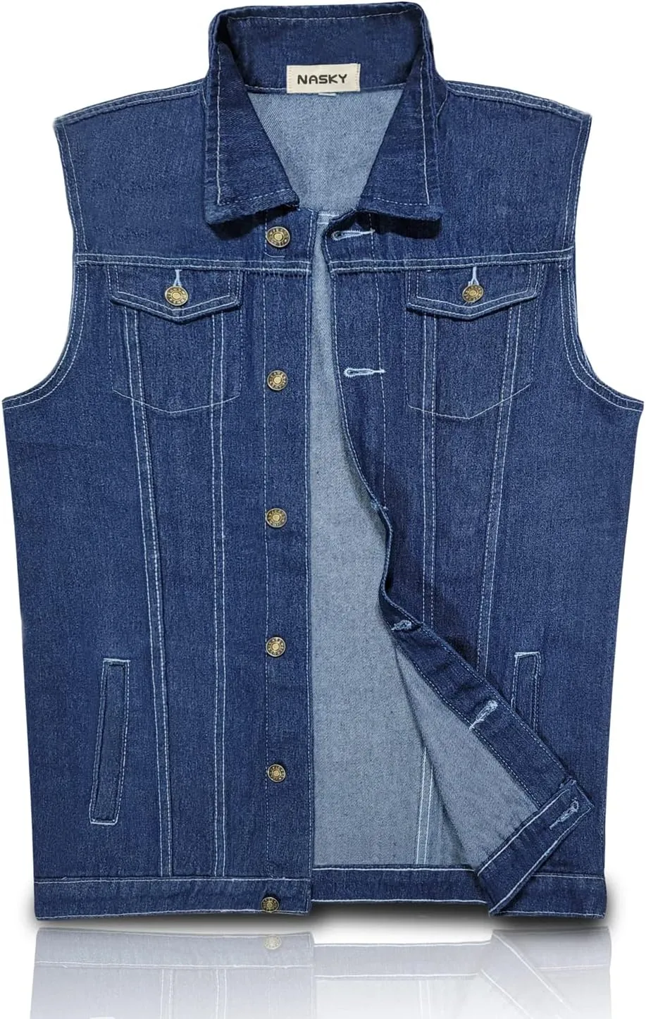 NASKY Men's Fit Retro Ripped Denim Vest Sleeveless Jean Vest and Jacket