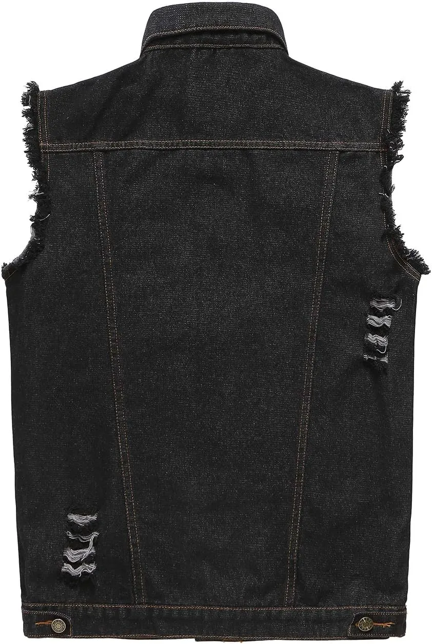 NASKY Men's Fit Retro Ripped Denim Vest Sleeveless Jean Vest and Jacket