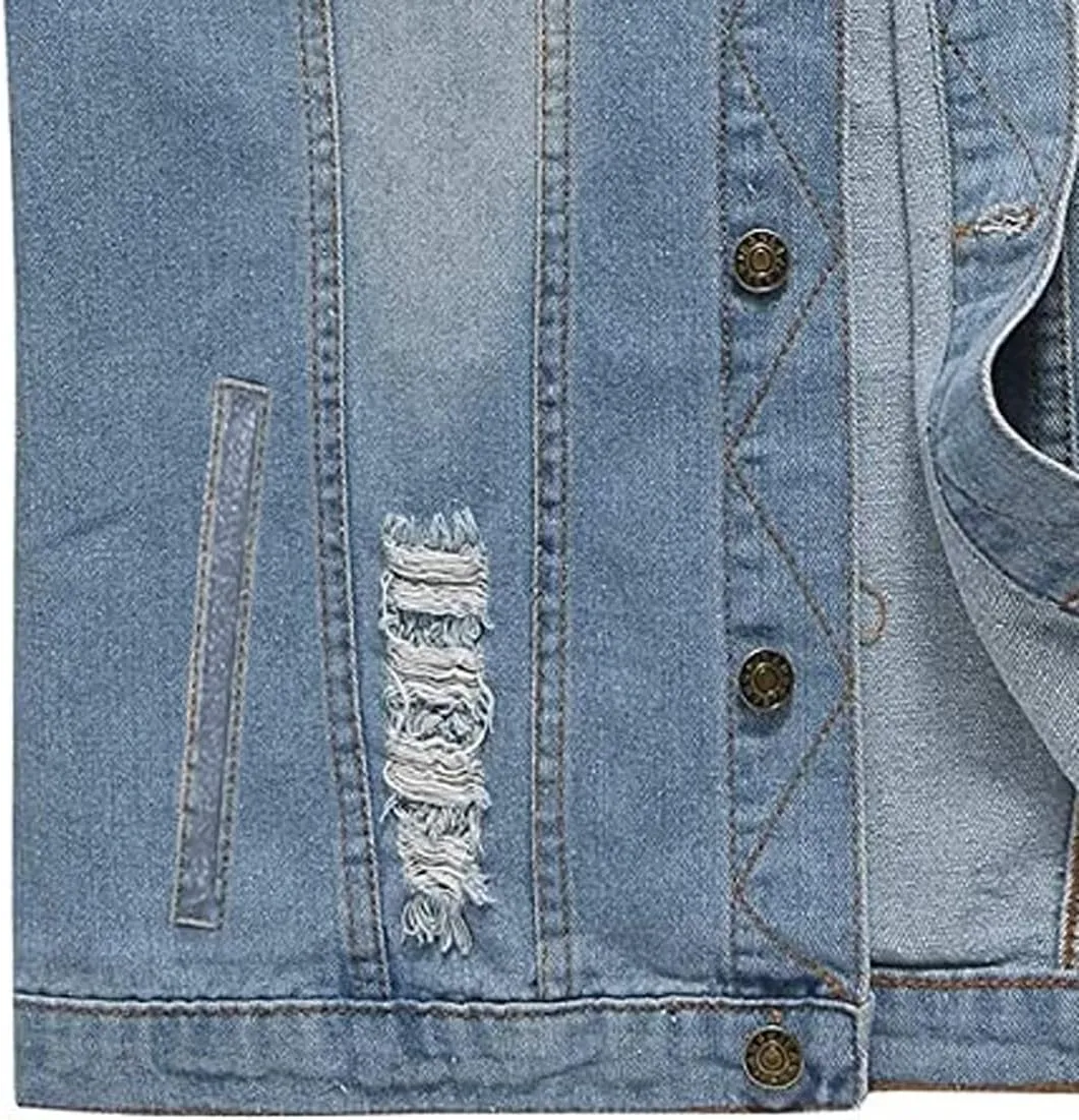 NASKY Men's Fit Retro Ripped Denim Vest Sleeveless Jean Vest and Jacket