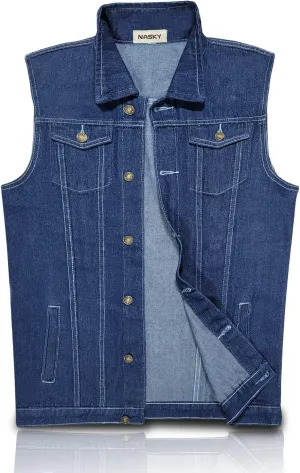 NASKY Men's Fit Retro Ripped Denim Vest Sleeveless Jean Vest and Jacket