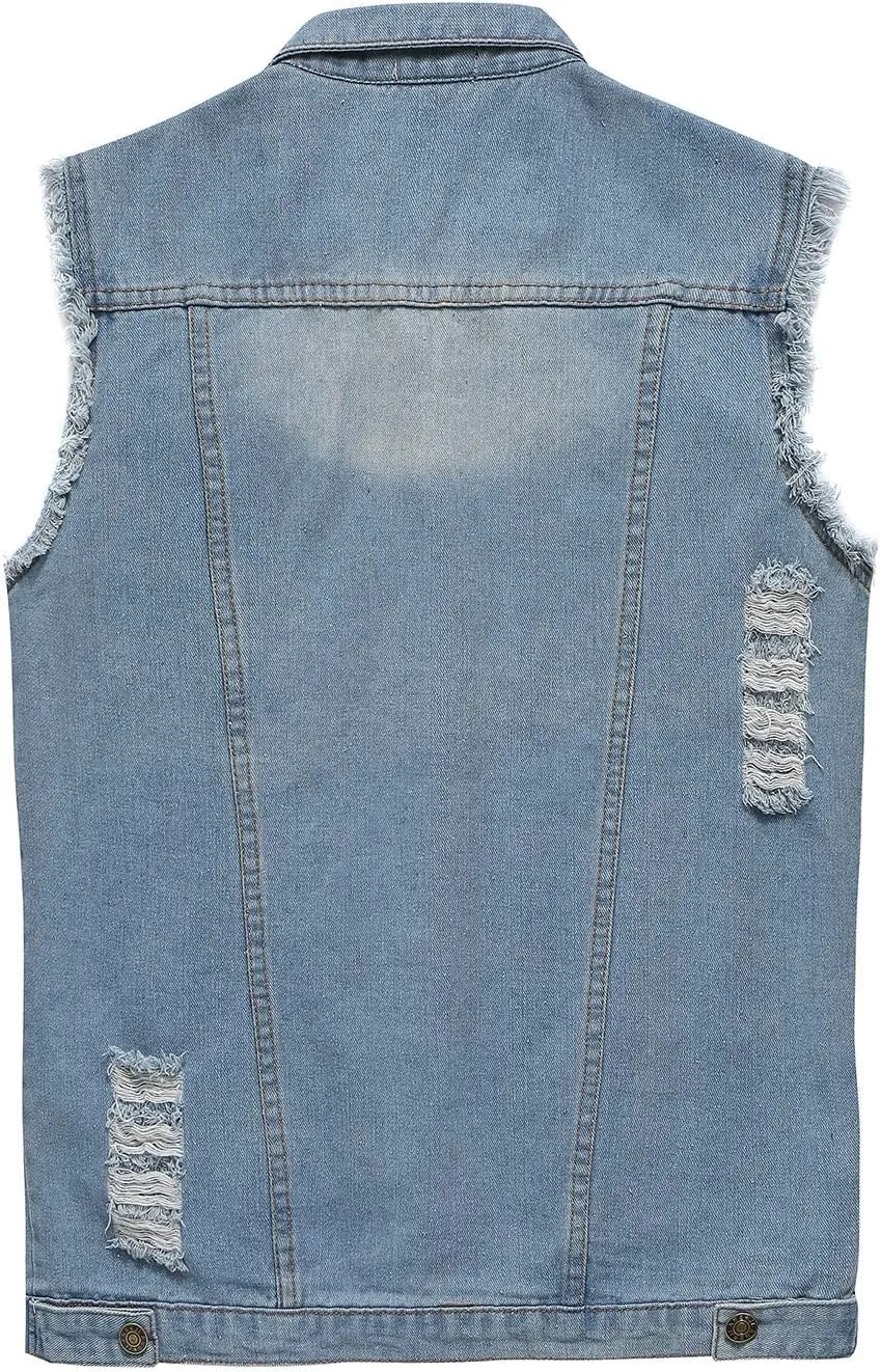 NASKY Men's Fit Retro Ripped Denim Vest Sleeveless Jean Vest and Jacket