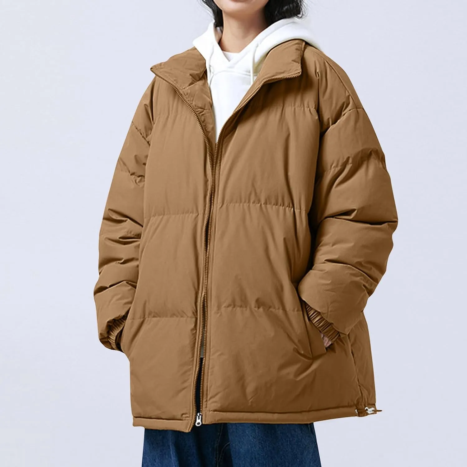 NATHGAM Women Loose Oversize Cotton Padded Jacket Winter Lightweight Comfy Warm Jacket Coat Casual Outdoor Zip Up Outerwear