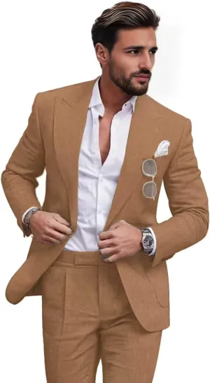 Netsky 2 Piece Linen Suits for Men Summer Beach Wedding Suit Groomsmen Prom Casual Tuxedo Blazer Jacket Pants Set