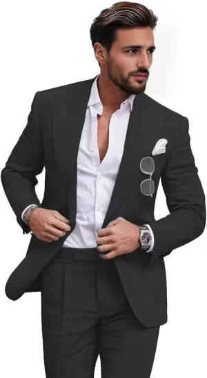 Netsky 2 Piece Linen Suits for Men Summer Beach Wedding Suit Groomsmen Prom Casual Tuxedo Blazer Jacket Pants Set