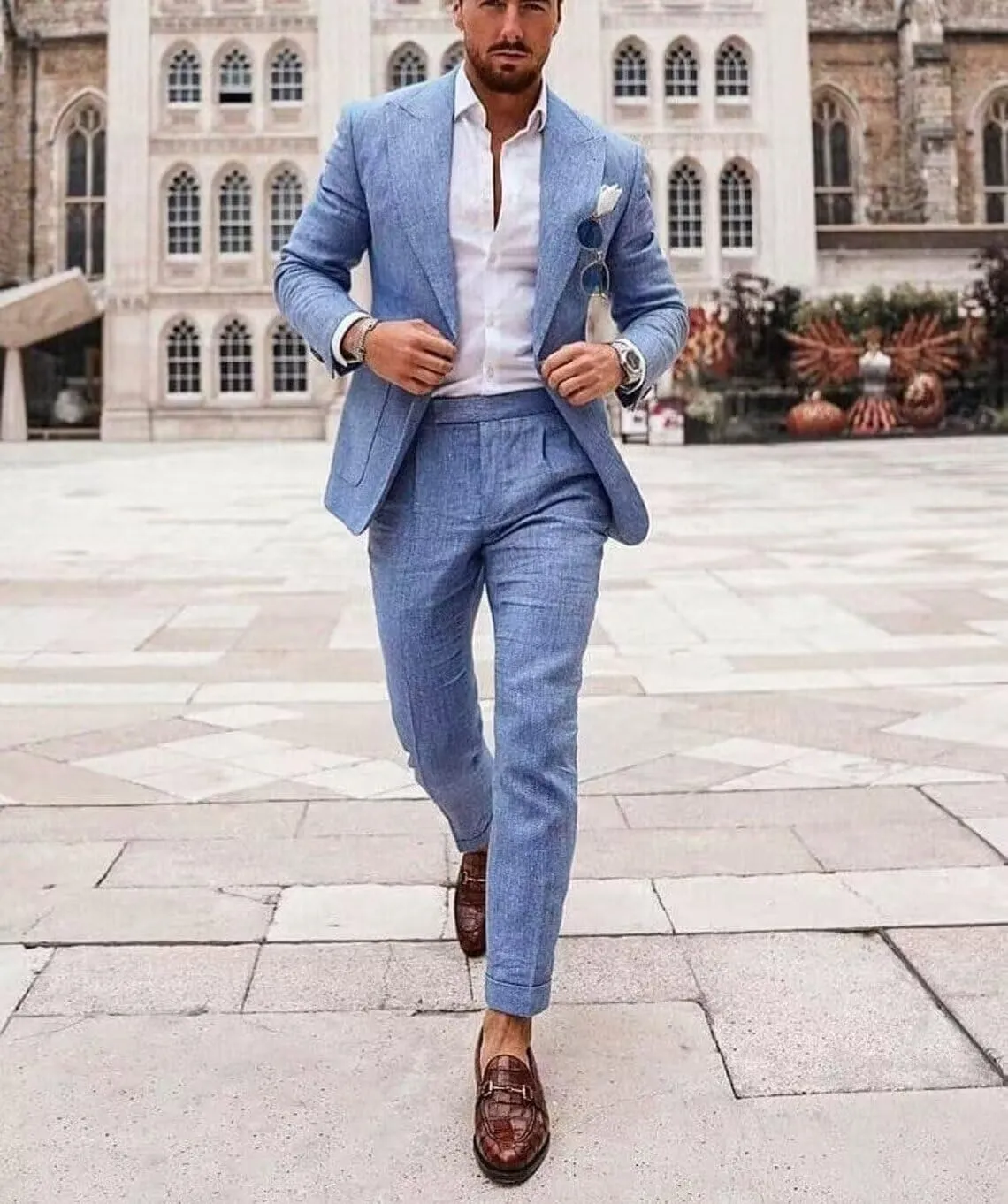 Netsky 2 Piece Linen Suits for Men Summer Beach Wedding Suit Groomsmen Prom Casual Tuxedo Blazer Jacket Pants Set