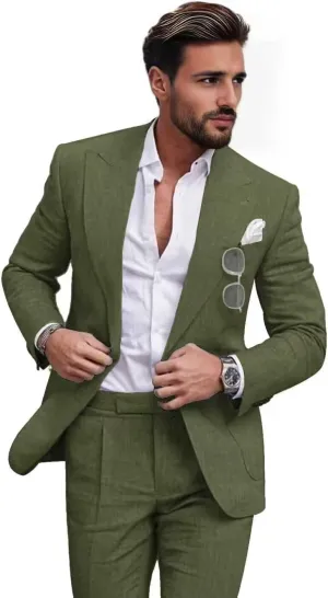 Netsky 2 Piece Linen Suits for Men Summer Beach Wedding Suit Groomsmen Prom Casual Tuxedo Blazer Jacket Pants Set