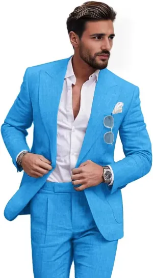 Netsky 2 Piece Linen Suits for Men Summer Beach Wedding Suit Groomsmen Prom Casual Tuxedo Blazer Jacket Pants Set