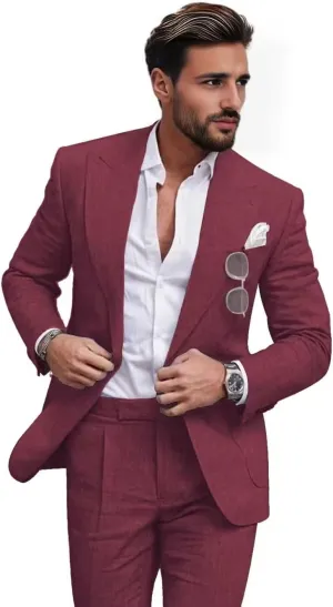 Netsky 2 Piece Linen Suits for Men Summer Beach Wedding Suit Groomsmen Prom Casual Tuxedo Blazer Jacket Pants Set