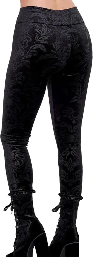 Nihsatin Gothic Punk Velvet Skinny Pants for Women High Waist Jacquard Stretch Leggings