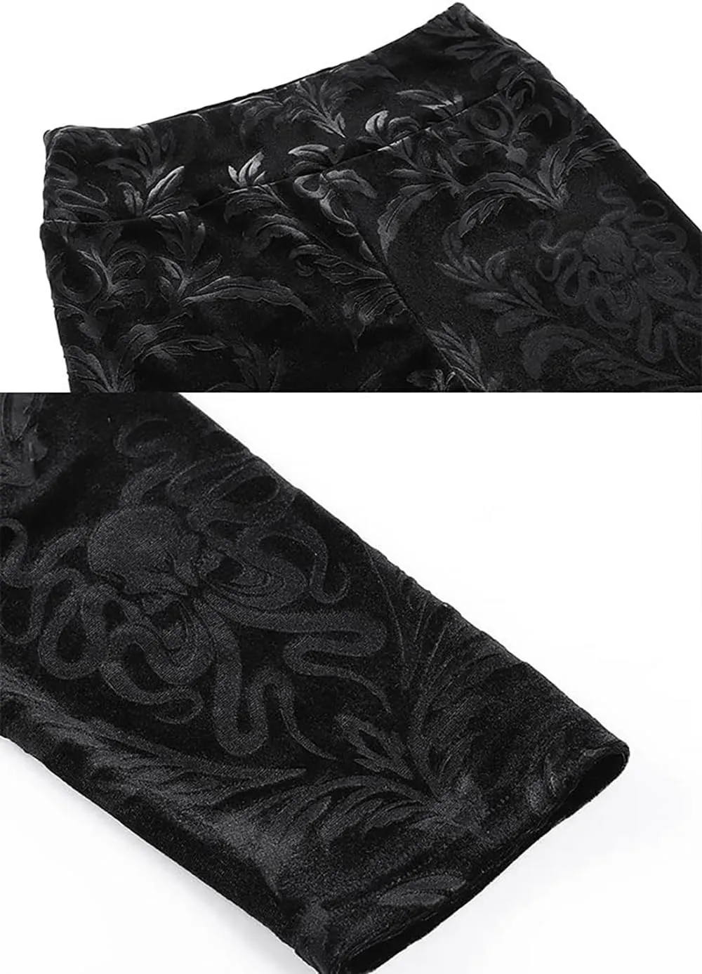 Nihsatin Gothic Punk Velvet Skinny Pants for Women High Waist Jacquard Stretch Leggings