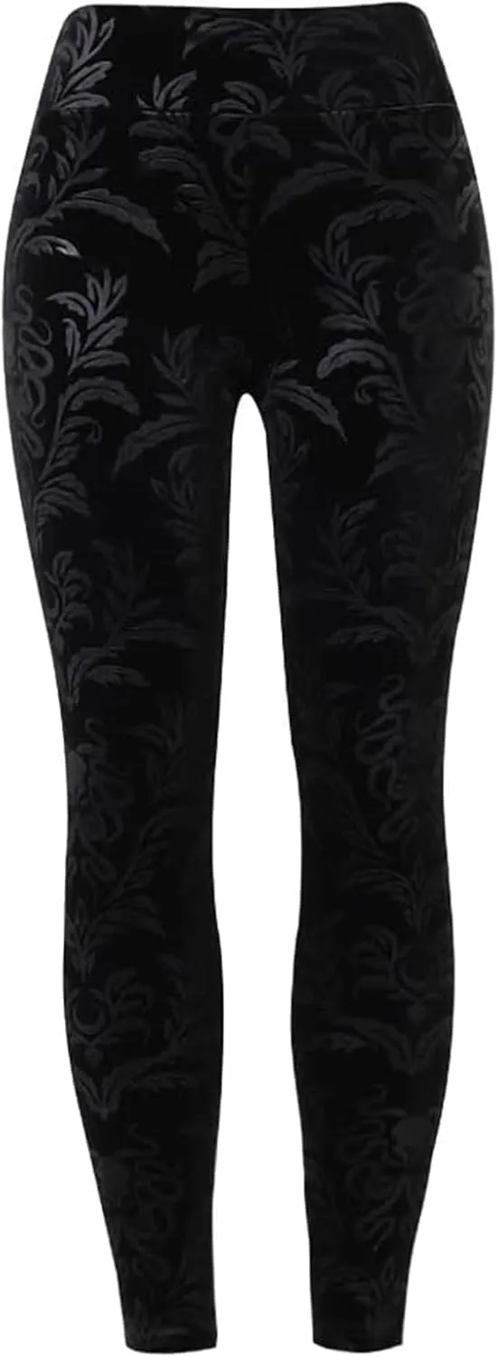 Nihsatin Gothic Punk Velvet Skinny Pants for Women High Waist Jacquard Stretch Leggings